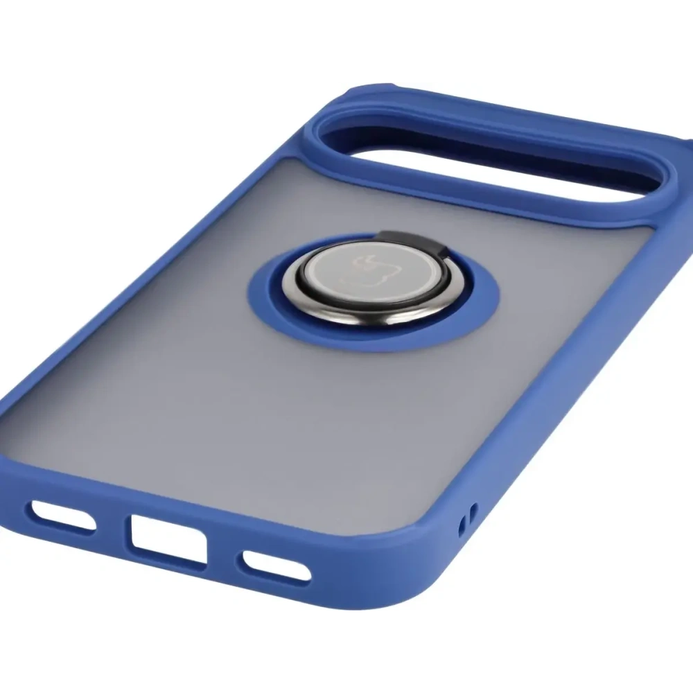 Etui z uchwytem na palec Bizon Case Hybrid Ring do Google Pixel 10 / 10 Pro przydymione z granatową ramką