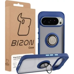 Etui z uchwytem na palec Bizon Case Hybrid Ring do Google Pixel 10 / 10 Pro przydymione z granatową ramką