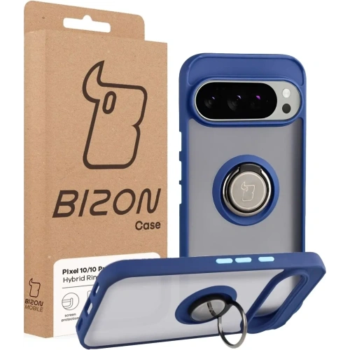 Etui z uchwytem na palec Bizon Case Hybrid Ring do Google Pixel 10 / 10 Pro przydymione z granatową ramką