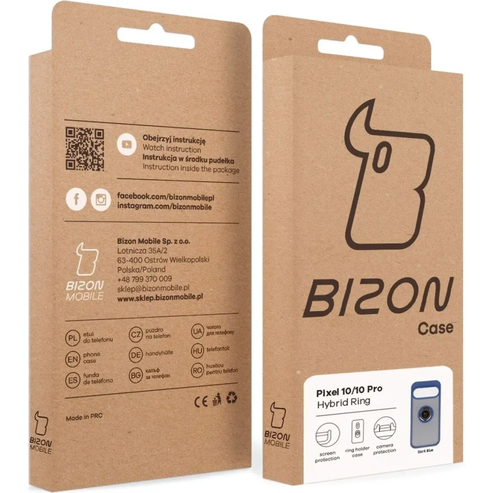 Etui z uchwytem na palec Bizon Case Hybrid Ring do Google Pixel 10 / 10 Pro przydymione z granatową ramką