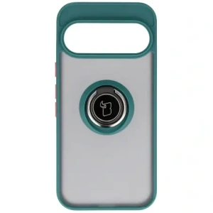 Etui z uchwytem na palec Bizon Case Hybrid Ring do Google Pixel 10 / 10 Pro przydymione z ciemnozieloną ramką