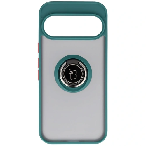 Etui z uchwytem na palec Bizon Case Hybrid Ring do Google Pixel 10 / 10 Pro przydymione z ciemnozieloną ramką