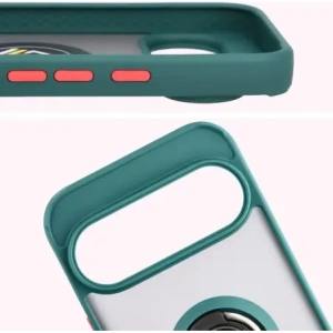 Etui z uchwytem na palec Bizon Case Hybrid Ring do Google Pixel 10 / 10 Pro przydymione z ciemnozieloną ramką