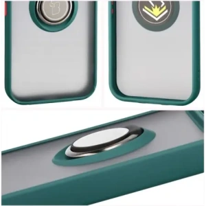 Etui z uchwytem na palec Bizon Case Hybrid Ring do Google Pixel 10 / 10 Pro przydymione z ciemnozieloną ramką