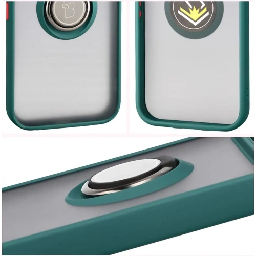 Etui z uchwytem na palec Bizon Case Hybrid Ring do Google Pixel 10 / 10 Pro przydymione z ciemnozieloną ramką