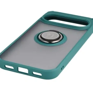 Etui z uchwytem na palec Bizon Case Hybrid Ring do Google Pixel 10 / 10 Pro przydymione z ciemnozieloną ramką