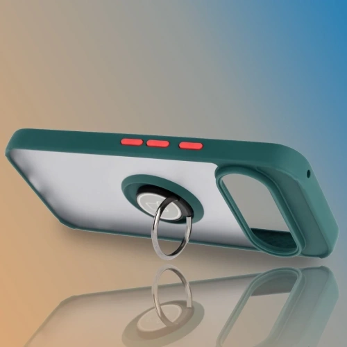 Etui z uchwytem na palec Bizon Case Hybrid Ring do Google Pixel 10 / 10 Pro przydymione z ciemnozieloną ramką