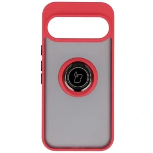 Etui z uchwytem na palec Bizon Case Hybrid Ring do Google Pixel 10 / 10 Pro przydymione z czerwoną ramką