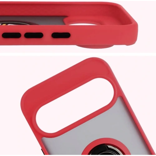 Etui z uchwytem na palec Bizon Case Hybrid Ring do Google Pixel 10 / 10 Pro przydymione z czerwoną ramką
