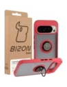 Etui z uchwytem na palec Bizon Case Hybrid Ring do Google Pixel 10 / 10 Pro przydymione z czerwoną ramką
