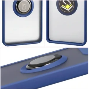 Etui z uchwytem na palec Bizon Case Hybrid Ring do Motorola Edge 60 Pro przydymione z granatową ramką