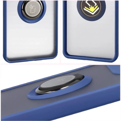 Etui z uchwytem na palec Bizon Case Hybrid Ring do Motorola Edge 60 Pro przydymione z granatową ramką