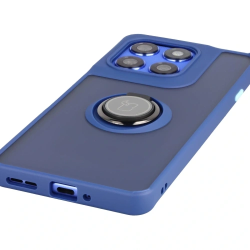 Etui z uchwytem na palec Bizon Case Hybrid Ring do Motorola Edge 60 Pro przydymione z granatową ramką