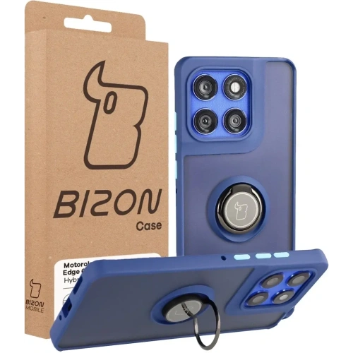 Etui z uchwytem na palec Bizon Case Hybrid Ring do Motorola Edge 60 Pro przydymione z granatową ramką