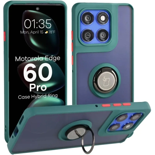 Etui z uchwytem na palec Bizon Case Hybrid Ring do Motorola Edge 60 Pro przydymione z ciemnozieloną ramką