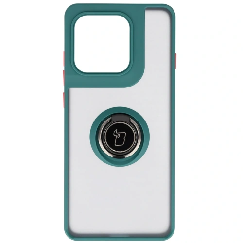 Etui z uchwytem na palec Bizon Case Hybrid Ring do Motorola Edge 60 Pro przydymione z ciemnozieloną ramką