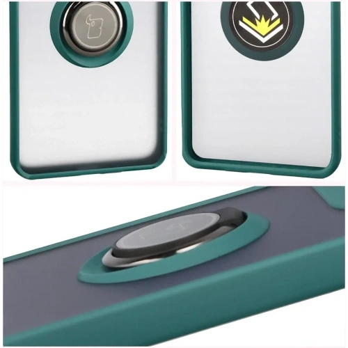 Etui z uchwytem na palec Bizon Case Hybrid Ring do Motorola Edge 60 Pro przydymione z ciemnozieloną ramką