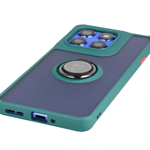 Etui z uchwytem na palec Bizon Case Hybrid Ring do Motorola Edge 60 Pro przydymione z ciemnozieloną ramką