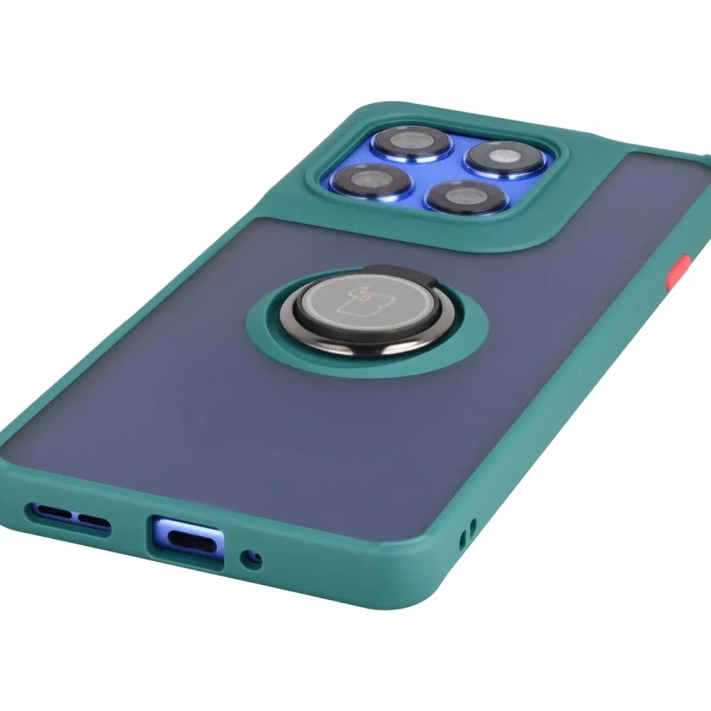 Etui z uchwytem na palec Bizon Case Hybrid Ring do Motorola Edge 60 Pro przydymione z ciemnozieloną ramką