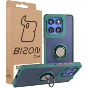Etui z uchwytem na palec Bizon Case Hybrid Ring do Motorola Edge 60 Pro przydymione z ciemnozieloną ramką