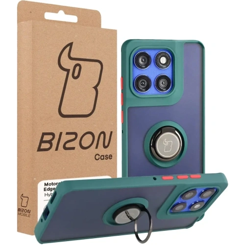 Etui z uchwytem na palec Bizon Case Hybrid Ring do Motorola Edge 60 Pro przydymione z ciemnozieloną ramką