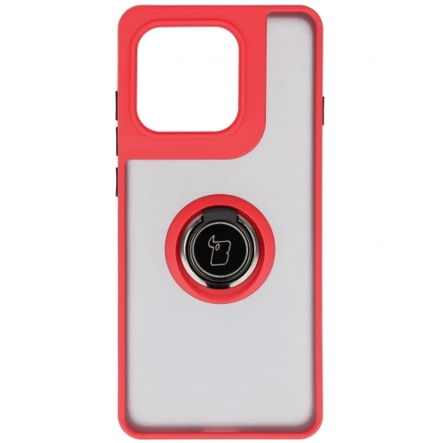 Etui z uchwytem na palec Bizon Case Hybrid Ring do Motorola Edge 60 Pro przydymione z czerwoną ramką