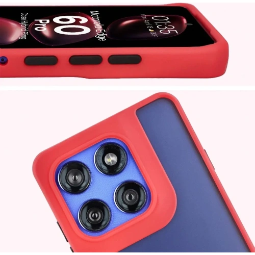 Etui z uchwytem na palec Bizon Case Hybrid Ring do Motorola Edge 60 Pro przydymione z czerwoną ramką