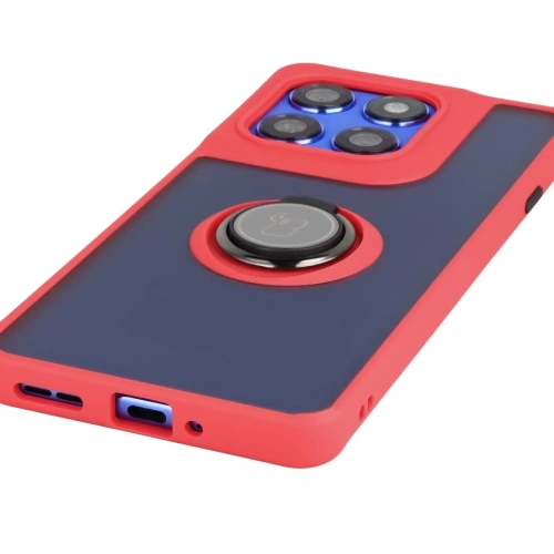 Etui z uchwytem na palec Bizon Case Hybrid Ring do Motorola Edge 60 Pro przydymione z czerwoną ramką