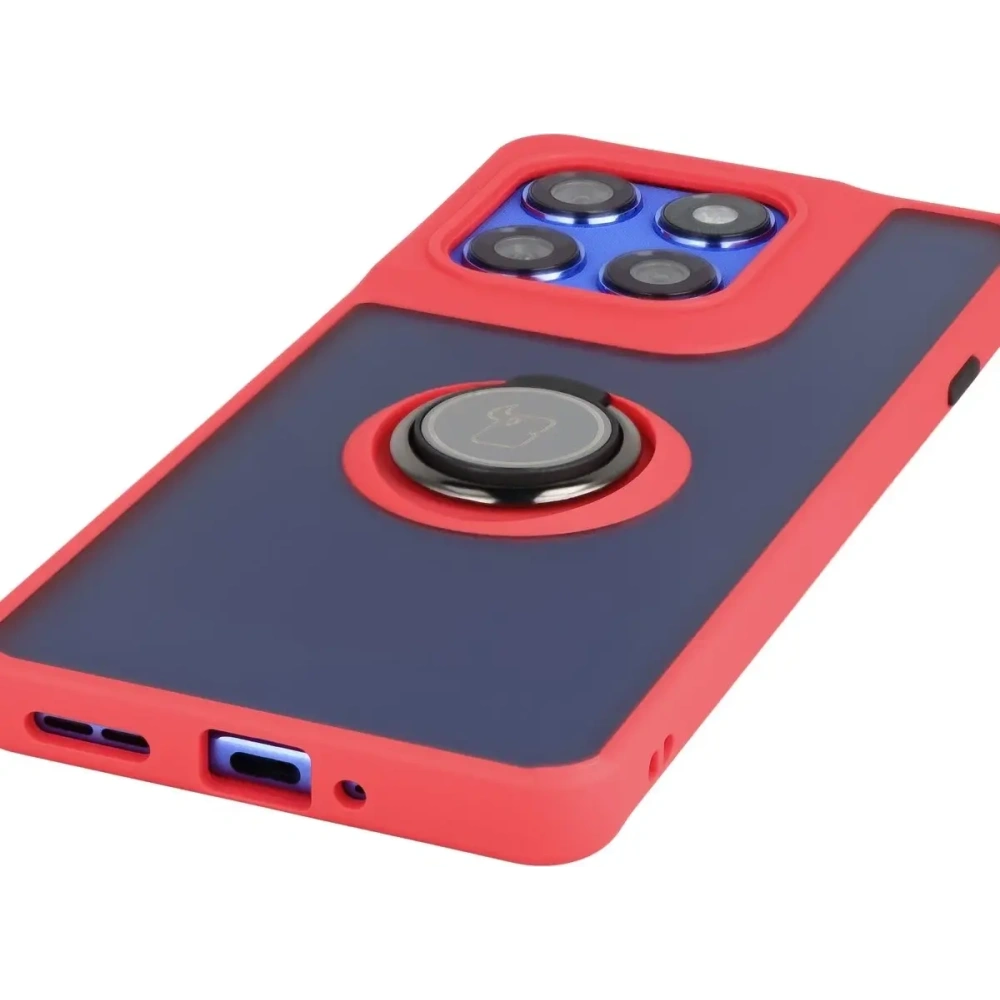 Etui z uchwytem na palec Bizon Case Hybrid Ring do Motorola Edge 60 Pro przydymione z czerwoną ramką