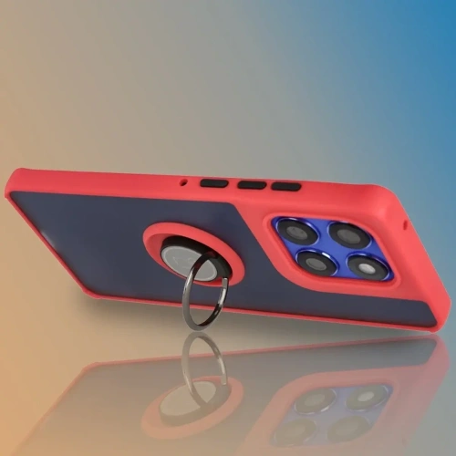 Etui z uchwytem na palec Bizon Case Hybrid Ring do Motorola Edge 60 Pro przydymione z czerwoną ramką