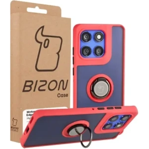 Etui z uchwytem na palec Bizon Case Hybrid Ring do Motorola Edge 60 Pro przydymione z czerwoną ramką