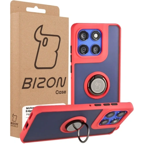 Etui z uchwytem na palec Bizon Case Hybrid Ring do Motorola Edge 60 Pro przydymione z czerwoną ramką