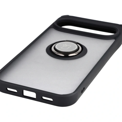 Etui z uchwytem na palec Bizon Case Hybrid Ring do Google Pixel 10 Pro XL przydymione z czarną ramką