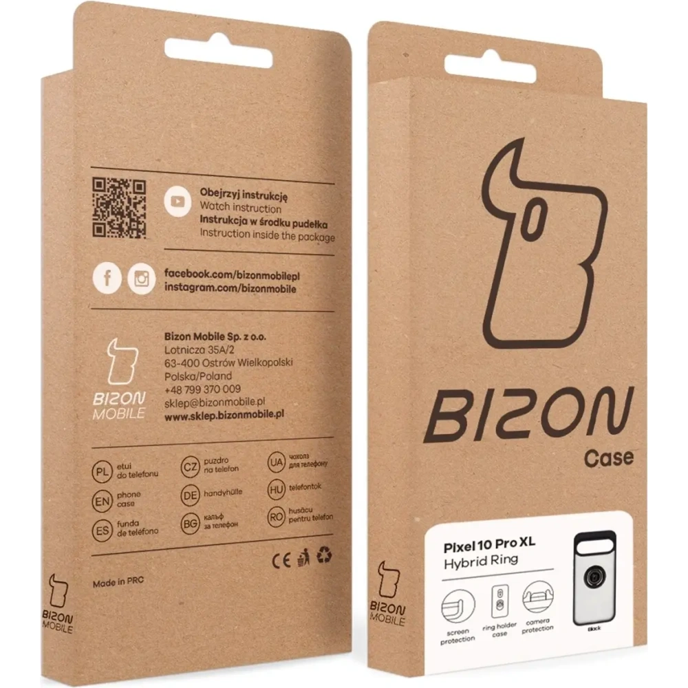 Etui z uchwytem na palec Bizon Case Hybrid Ring do Google Pixel 10 Pro XL przydymione z czarną ramką