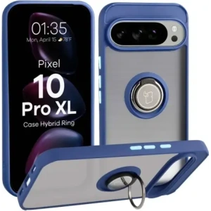Etui z uchwytem na palec Bizon Case Hybrid Ring do Google Pixel 10 Pro XL przydymione z granatową ramką