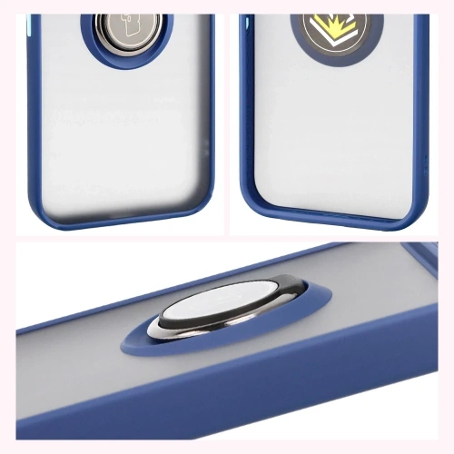 Etui z uchwytem na palec Bizon Case Hybrid Ring do Google Pixel 10 Pro XL przydymione z granatową ramką