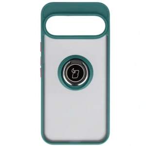 Etui z uchwytem na palec Bizon Case Hybrid Ring do Google Pixel 10 Pro XL przydymione z ciemnozieloną ramką