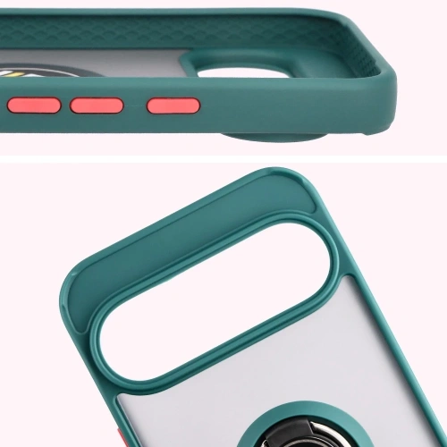 Etui z uchwytem na palec Bizon Case Hybrid Ring do Google Pixel 10 Pro XL przydymione z ciemnozieloną ramką