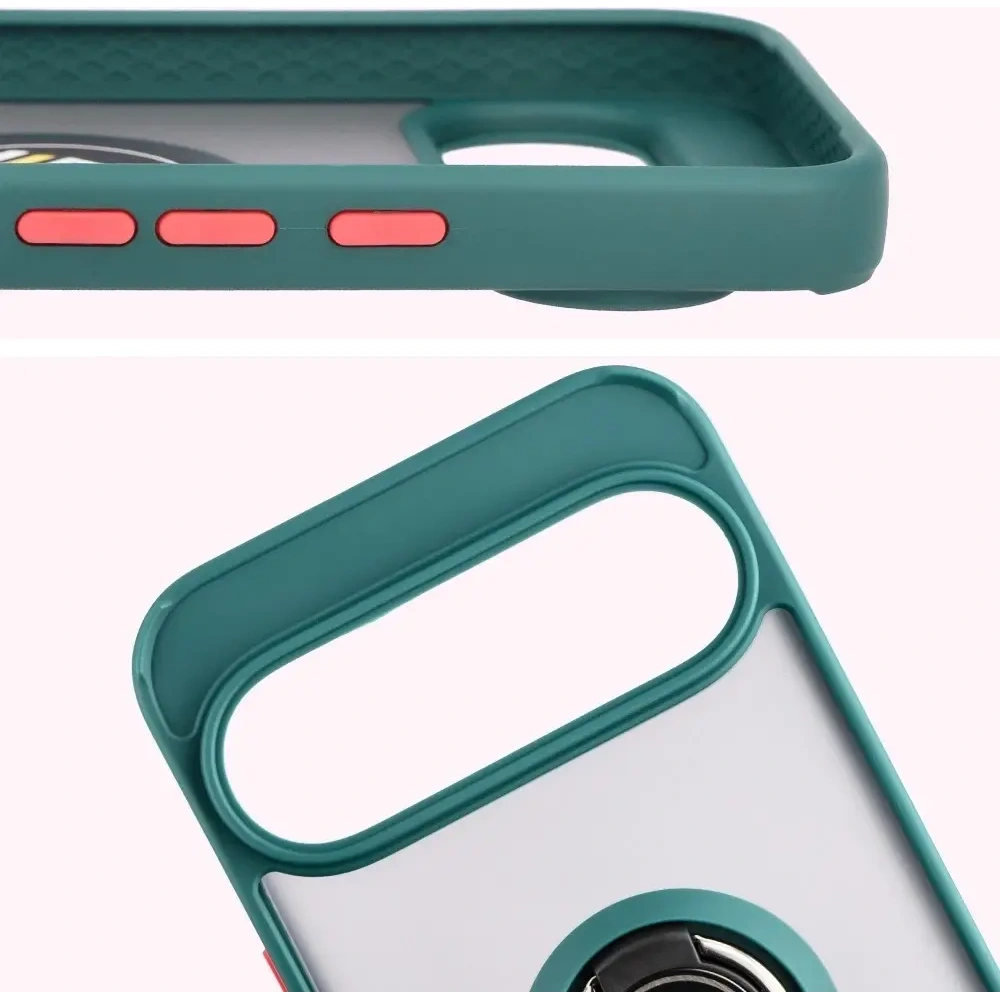 Etui z uchwytem na palec Bizon Case Hybrid Ring do Google Pixel 10 Pro XL przydymione z ciemnozieloną ramką