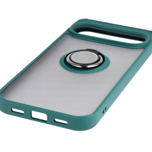Etui z uchwytem na palec Bizon Case Hybrid Ring do Google Pixel 10 Pro XL przydymione z ciemnozieloną ramką