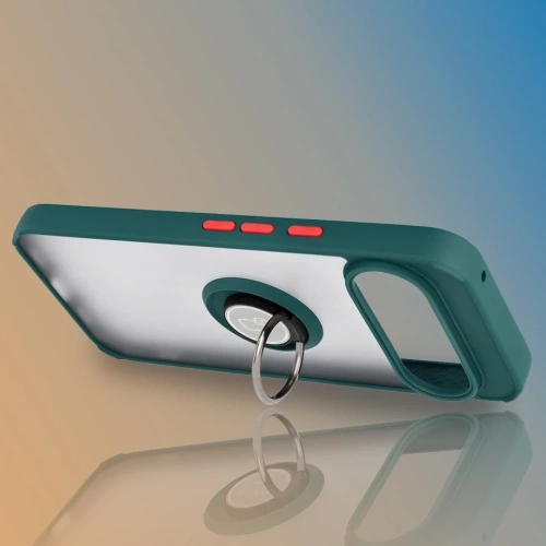 Etui z uchwytem na palec Bizon Case Hybrid Ring do Google Pixel 10 Pro XL przydymione z ciemnozieloną ramką