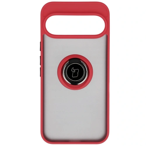 Etui z uchwytem na palec Bizon Case Hybrid Ring do Google Pixel 10 Pro XL przydymione z czerwoną ramką
