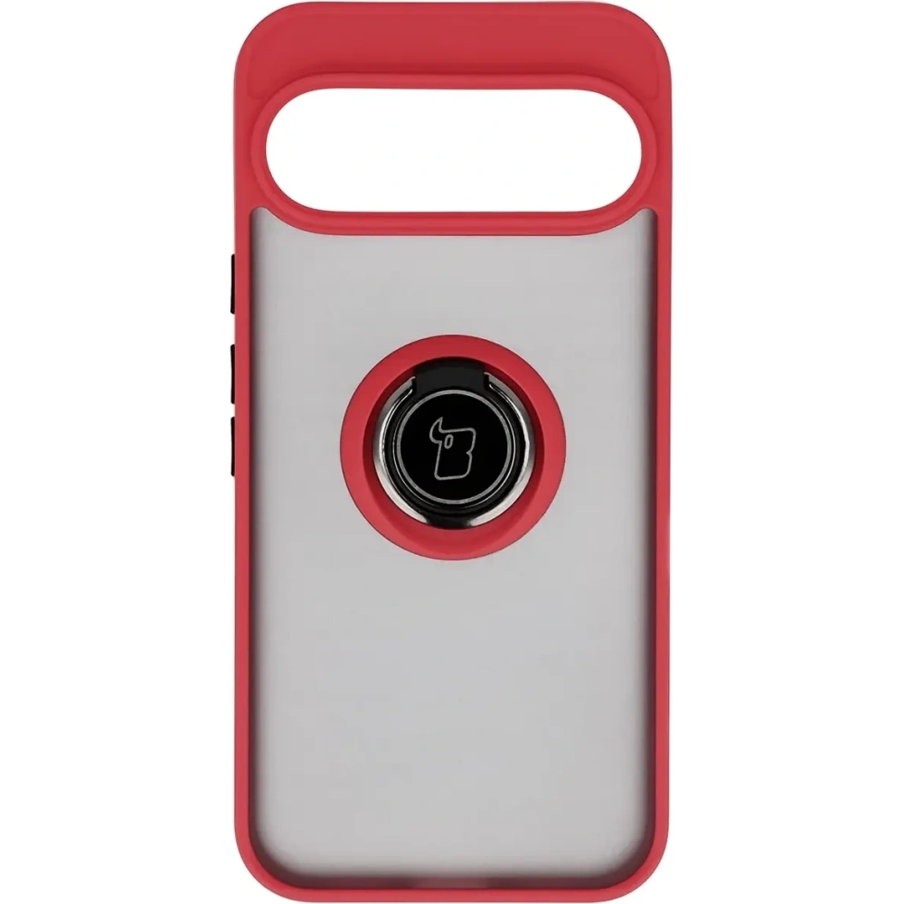 Etui z uchwytem na palec Bizon Case Hybrid Ring do Google Pixel 10 Pro XL przydymione z czerwoną ramką