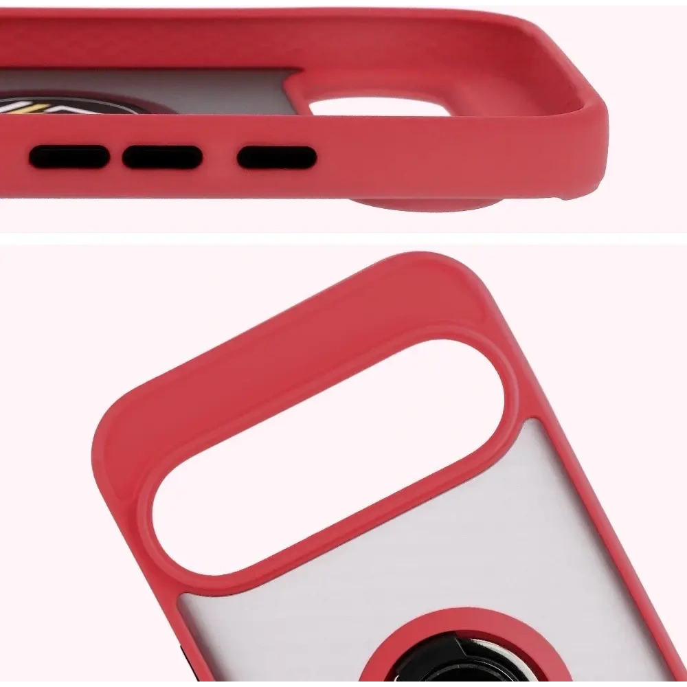 Etui z uchwytem na palec Bizon Case Hybrid Ring do Google Pixel 10 Pro XL przydymione z czerwoną ramką