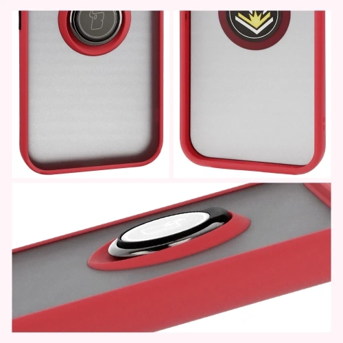Etui z uchwytem na palec Bizon Case Hybrid Ring do Google Pixel 10 Pro XL przydymione z czerwoną ramką