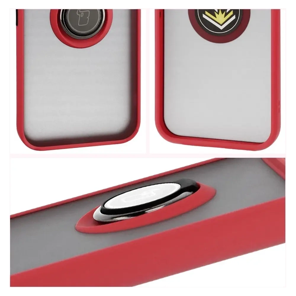 Etui z uchwytem na palec Bizon Case Hybrid Ring do Google Pixel 10 Pro XL przydymione z czerwoną ramką