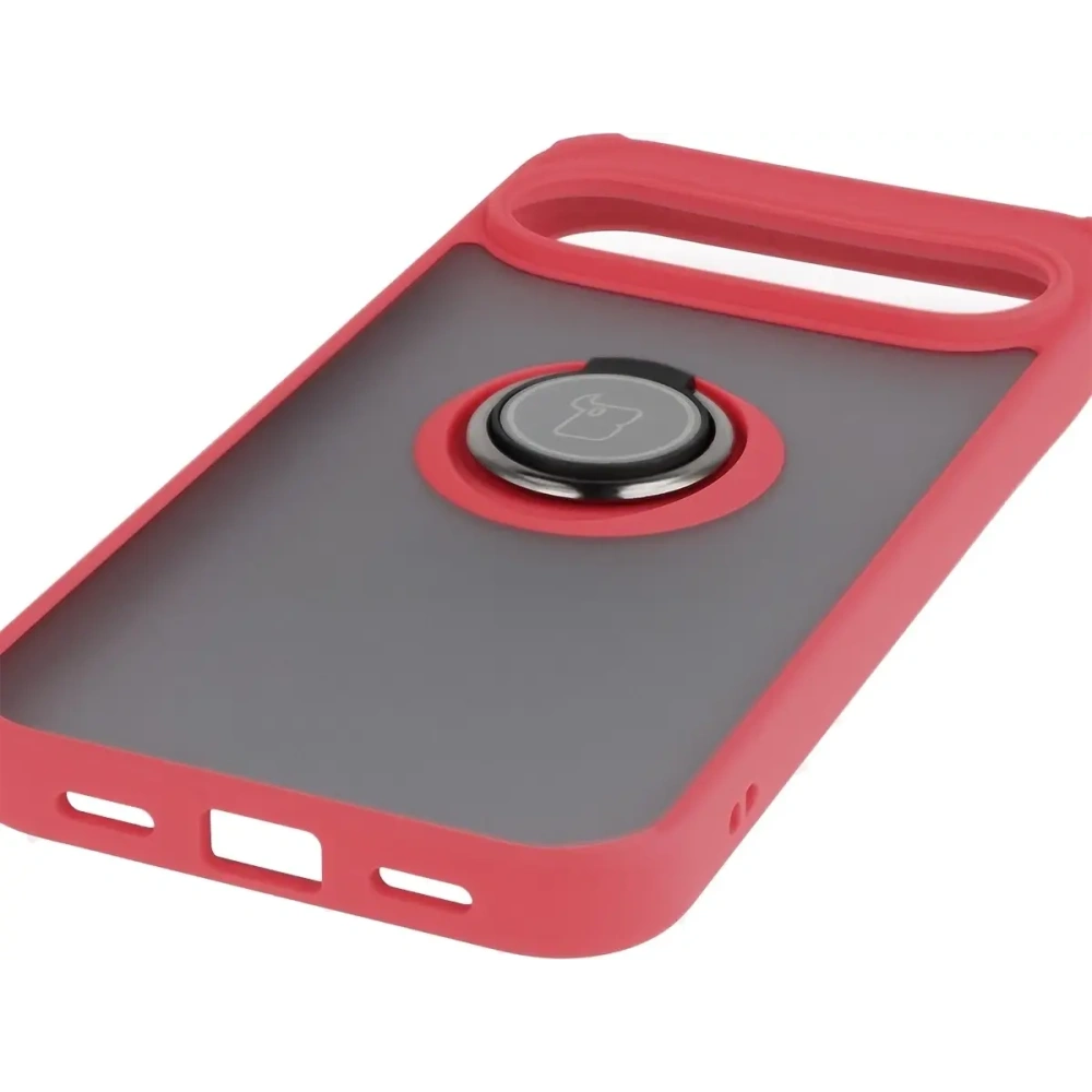Etui z uchwytem na palec Bizon Case Hybrid Ring do Google Pixel 10 Pro XL przydymione z czerwoną ramką