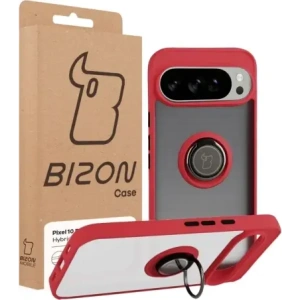 Etui z uchwytem na palec Bizon Case Hybrid Ring do Google Pixel 10 Pro XL przydymione z czerwoną ramką