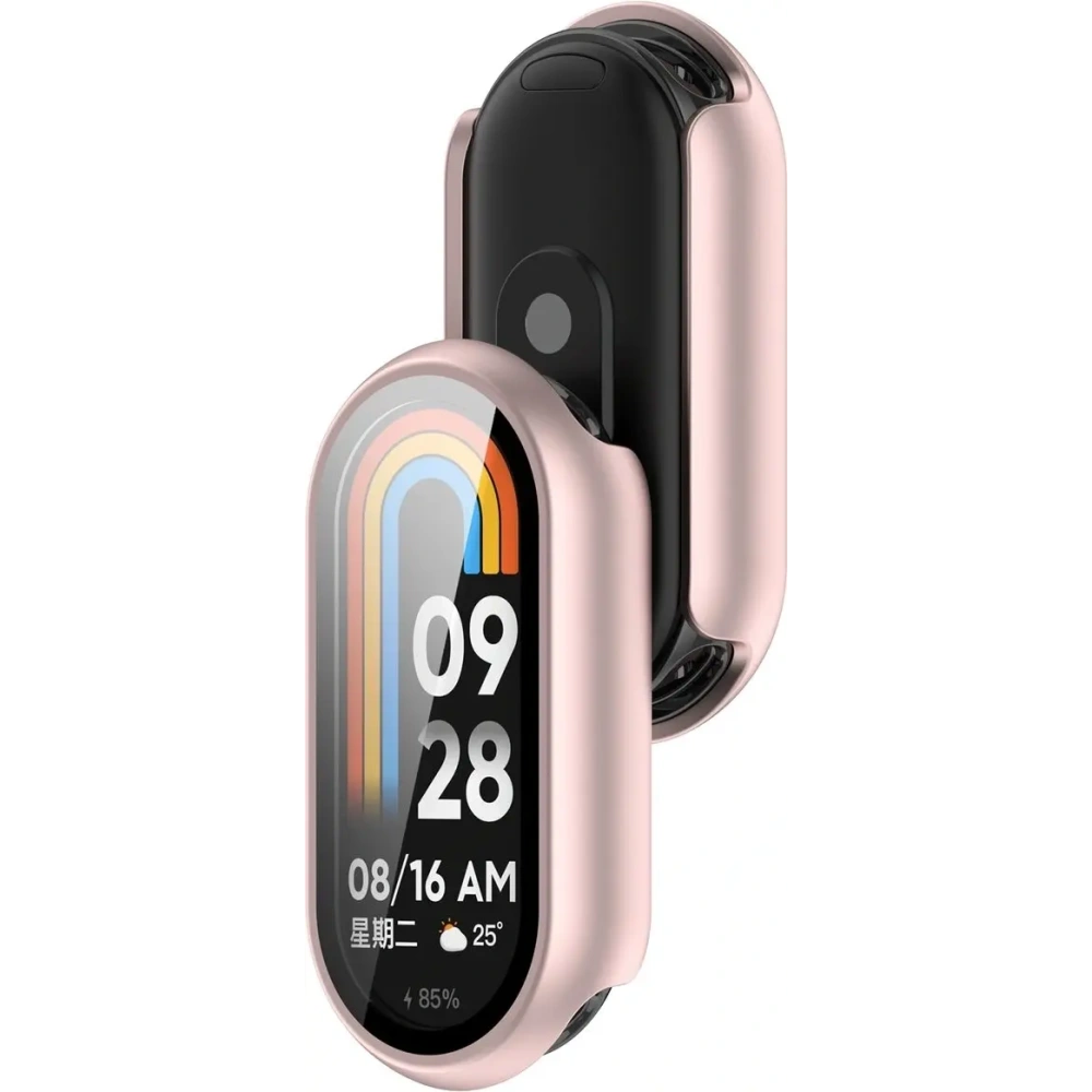 Etui ze szkłem do zegarka Bizon Case+Glass Watch do Xiaomi Smart Band 10 jasnoróżowe