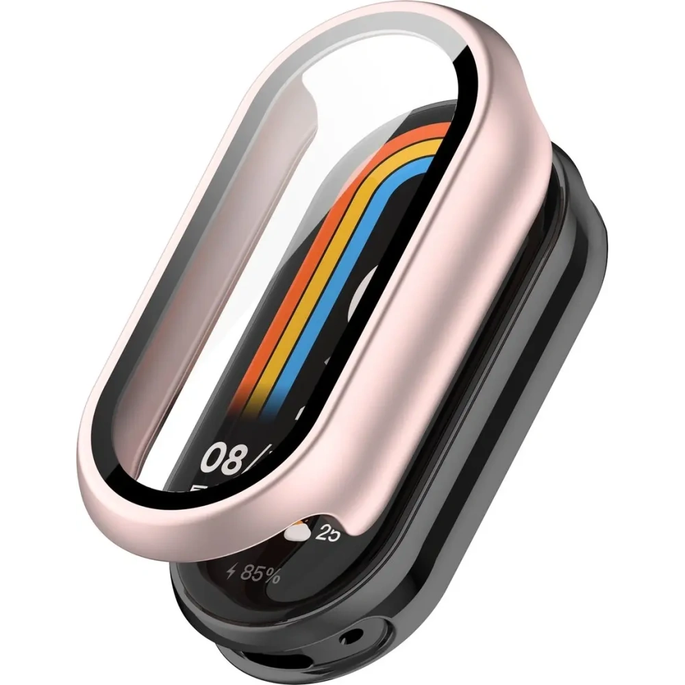 Etui ze szkłem do zegarka Bizon Case+Glass Watch do Xiaomi Smart Band 10 jasnoróżowe